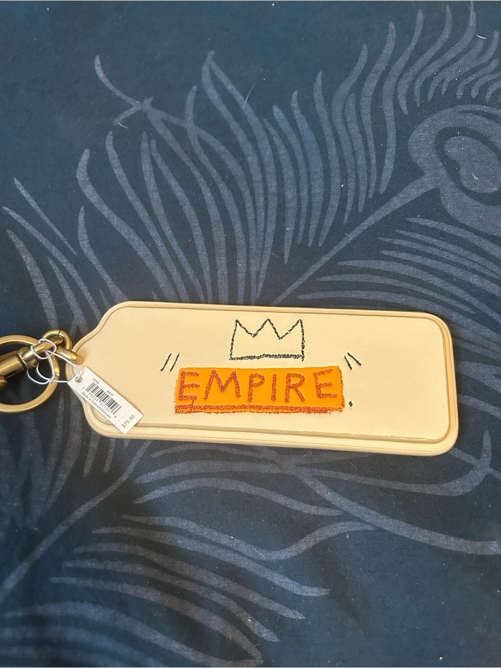 Empire Beige Leather Keychain